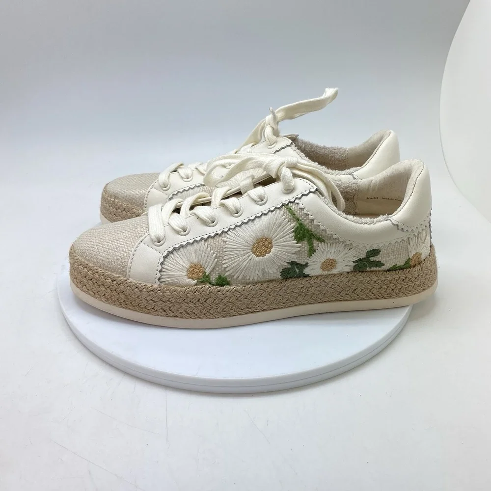 Dolce Vita Azalia Sneakers 8.5 Beige Daisy‎ Floral Raffia Espadrille Platform